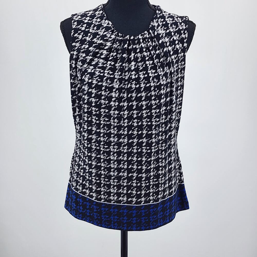 Calvin Klein Pleated Front Geometric Sleeveless Tank Top Blouse Size Medium